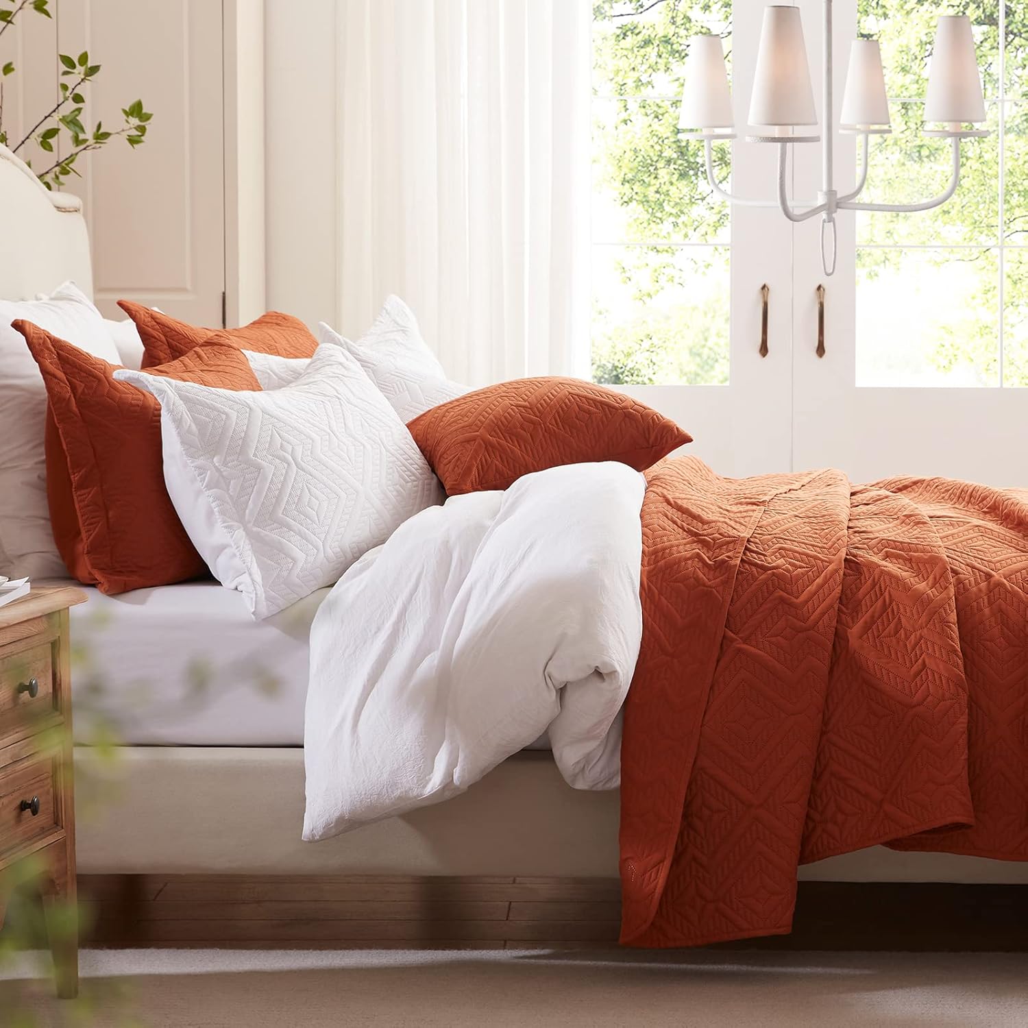LEAONME Full Queen Quilt Set 3 Pieces Burnt Orange