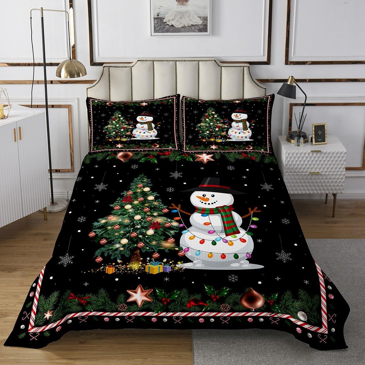 Feelyou Christmas Bedspread King Size Quilt Set