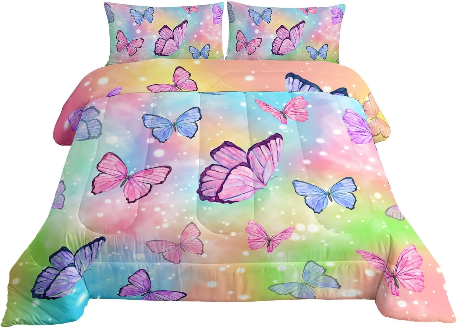 Datura Home Rainbow Butterfly Comforter Set for Girls