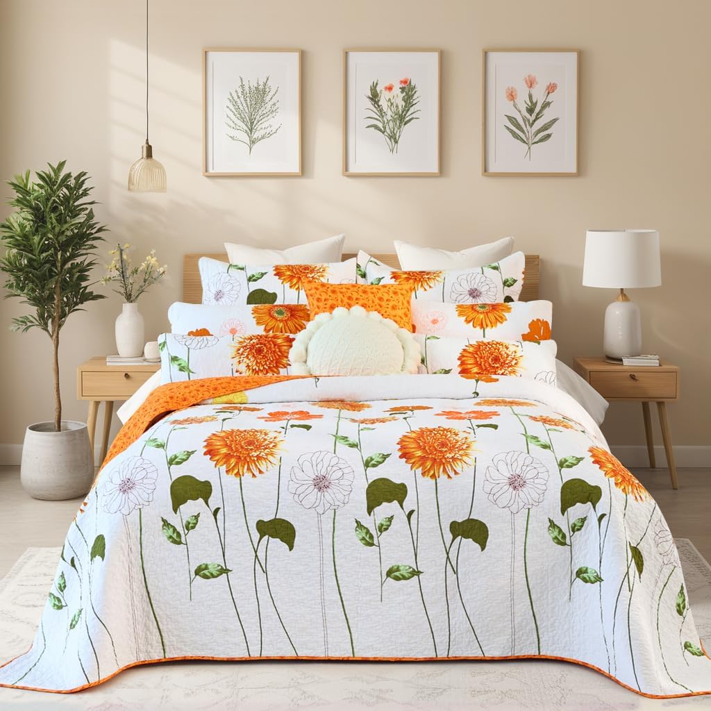 EVENHUG 100 Cotton Queen Quilt Set with Pillow Shams