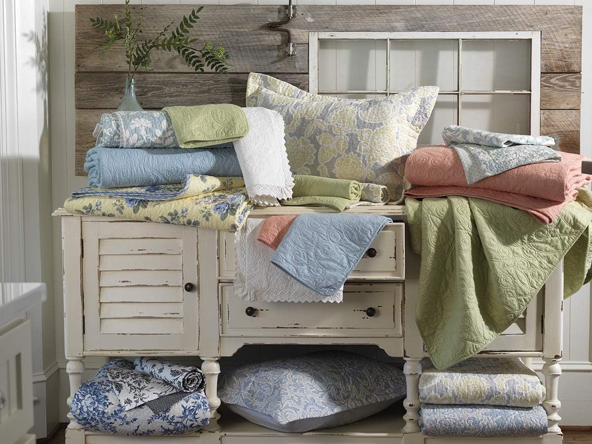 Laura Ashley Queen Quilt Set with Flora Blue Design