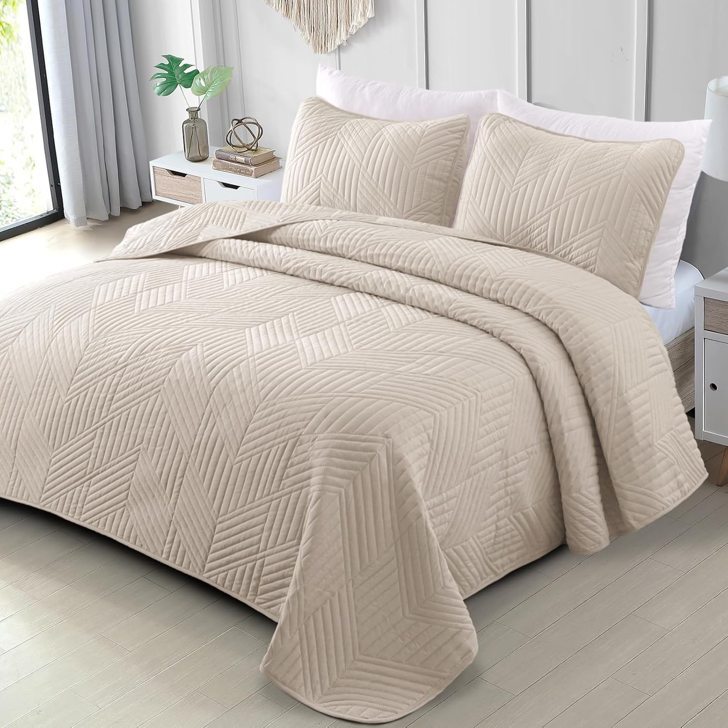 Exclusivo Mezcla Ultrasonic Quilt Set Twin Size Soft Modern Geometric Bedding