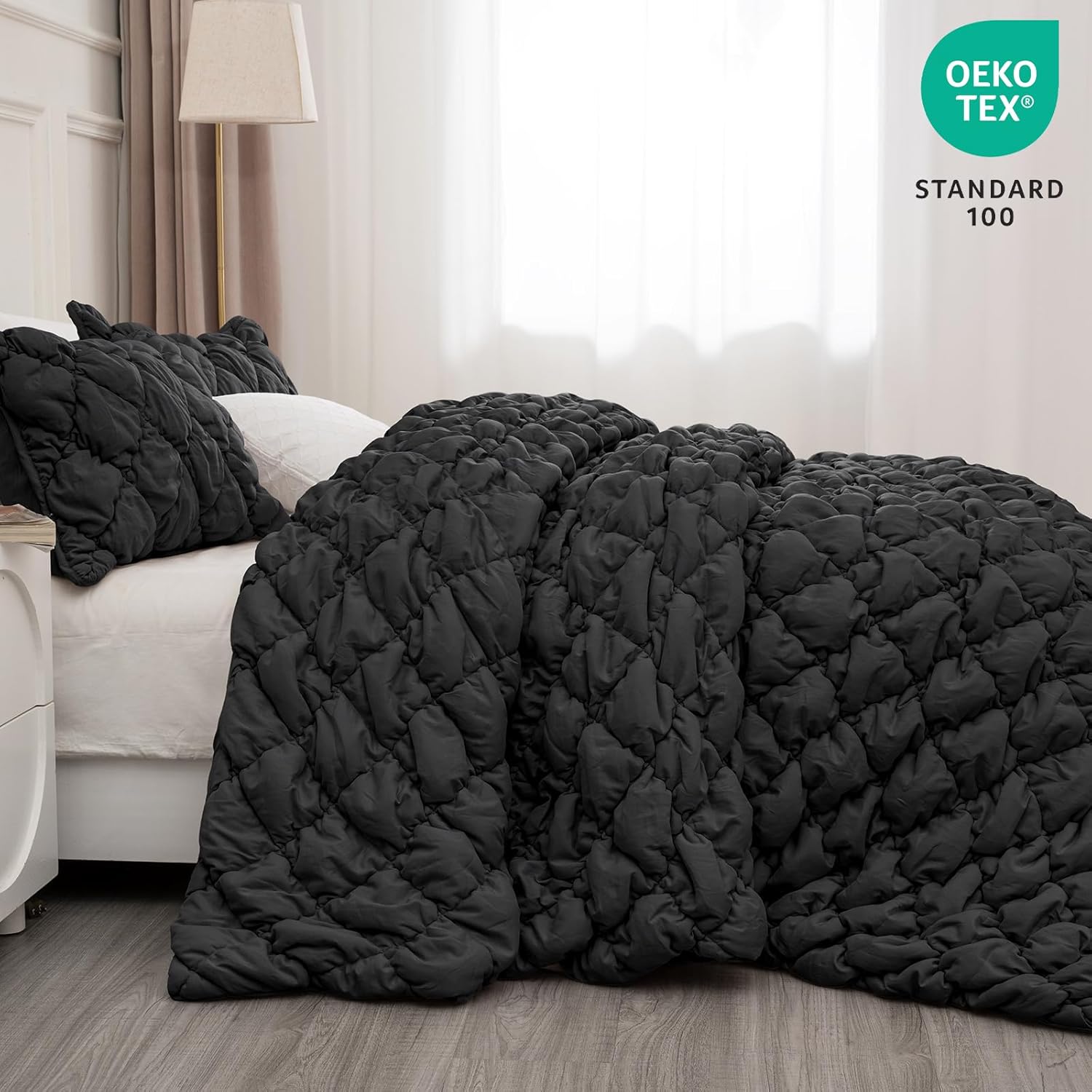 PHF Diamond Marshmallow Puff Comforter Set Queen Size 3Pcs