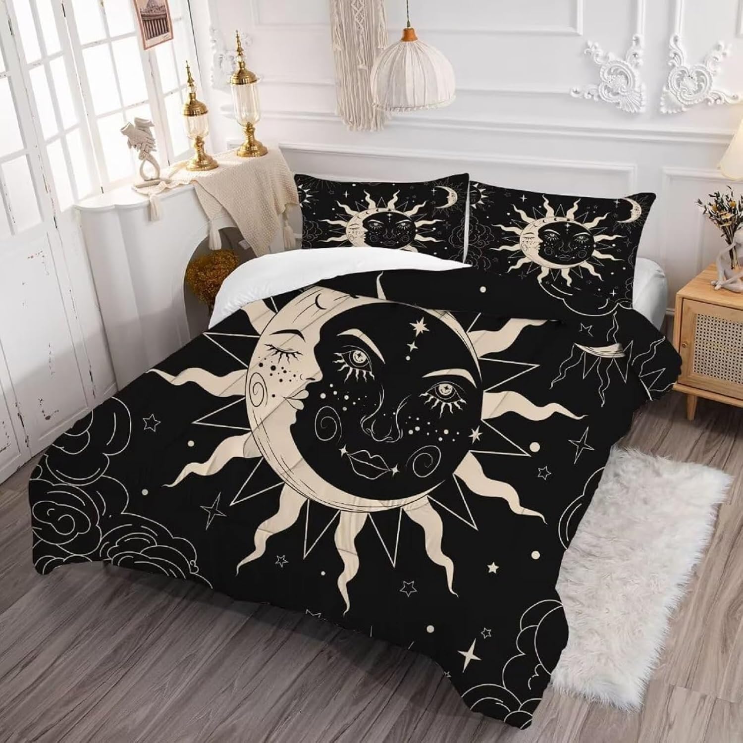 Kxry Sun Moon Comforter Set for Kids Girls