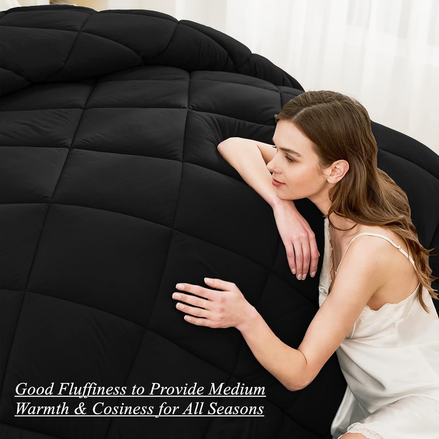 ELNIDO QUEEN Black Queen Comforter Set 3 Pieces