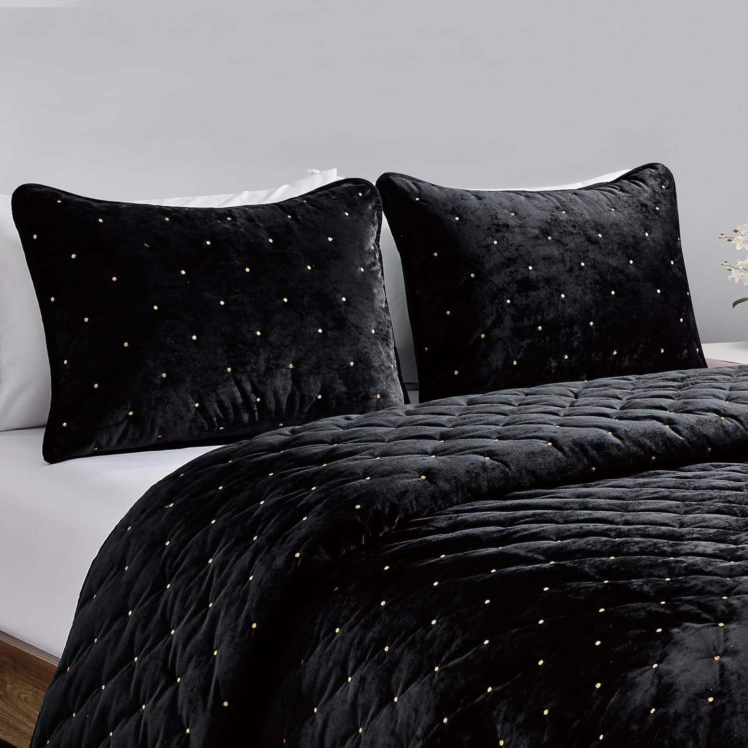 Sunshine Nicole 3 Piece King Quilt Set with Gold Embroidery