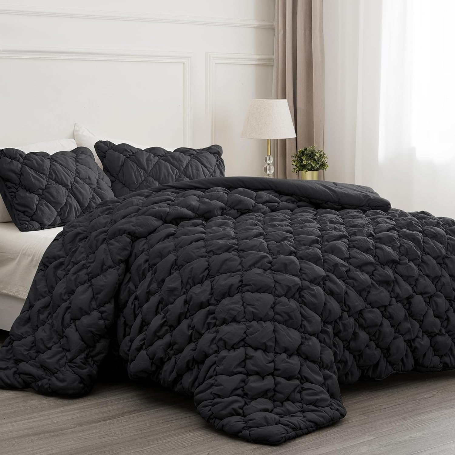 PHF Diamond Marshmallow Puff Comforter Set Queen Size 3Pcs
