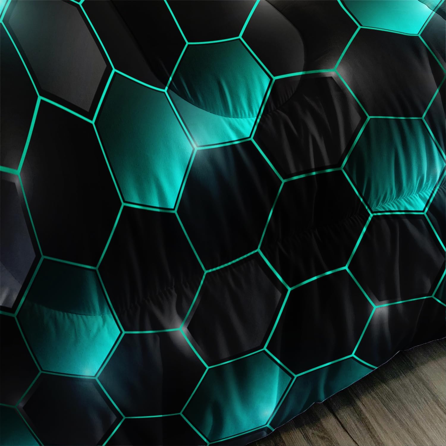 Geometric Black Green Neon Comforter Set 3 Piece