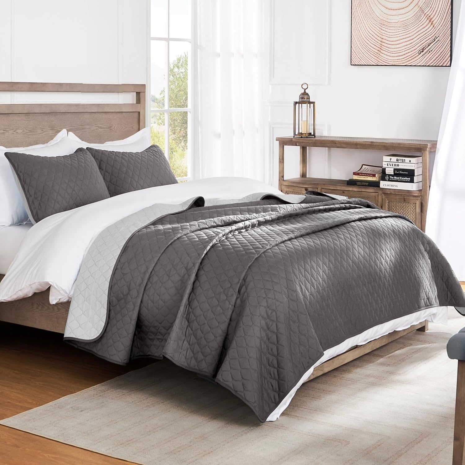 Exclusivo Mezcla Reversible Twin Quilt Set - Grey 68x88