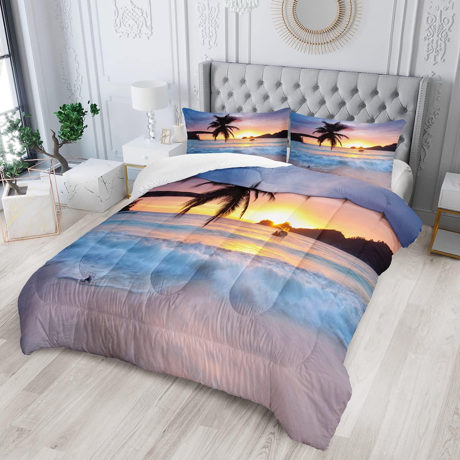 AILONEN Beach Comforter Set for Kids Queen Size