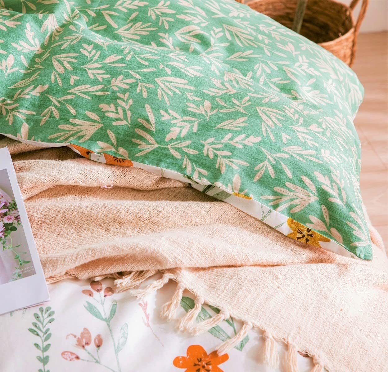SLEEPBELLA King Size Comforter Set Yellow Flowers Green Botanical Print