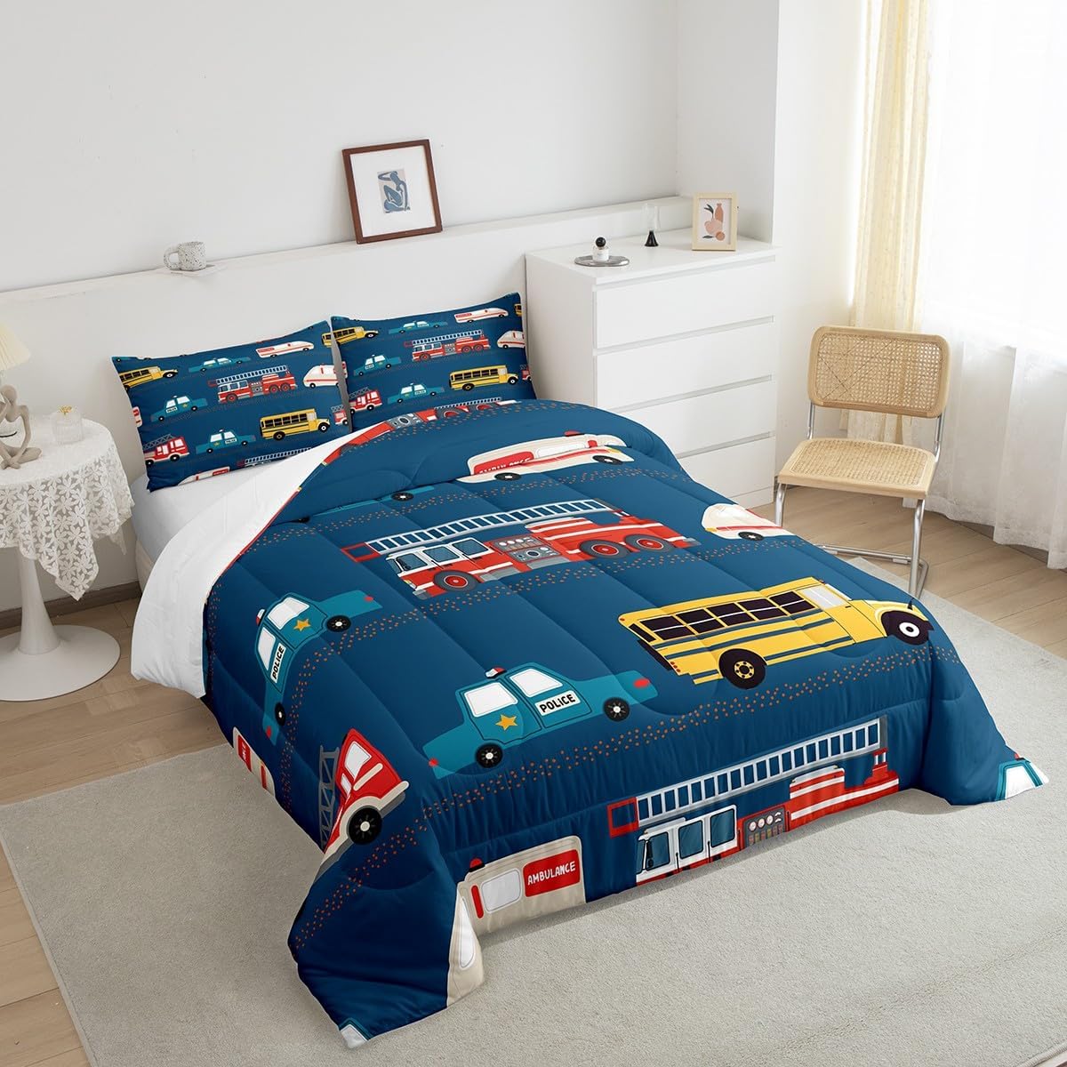 Feelyou Fire Truck Comforter Set for Kids