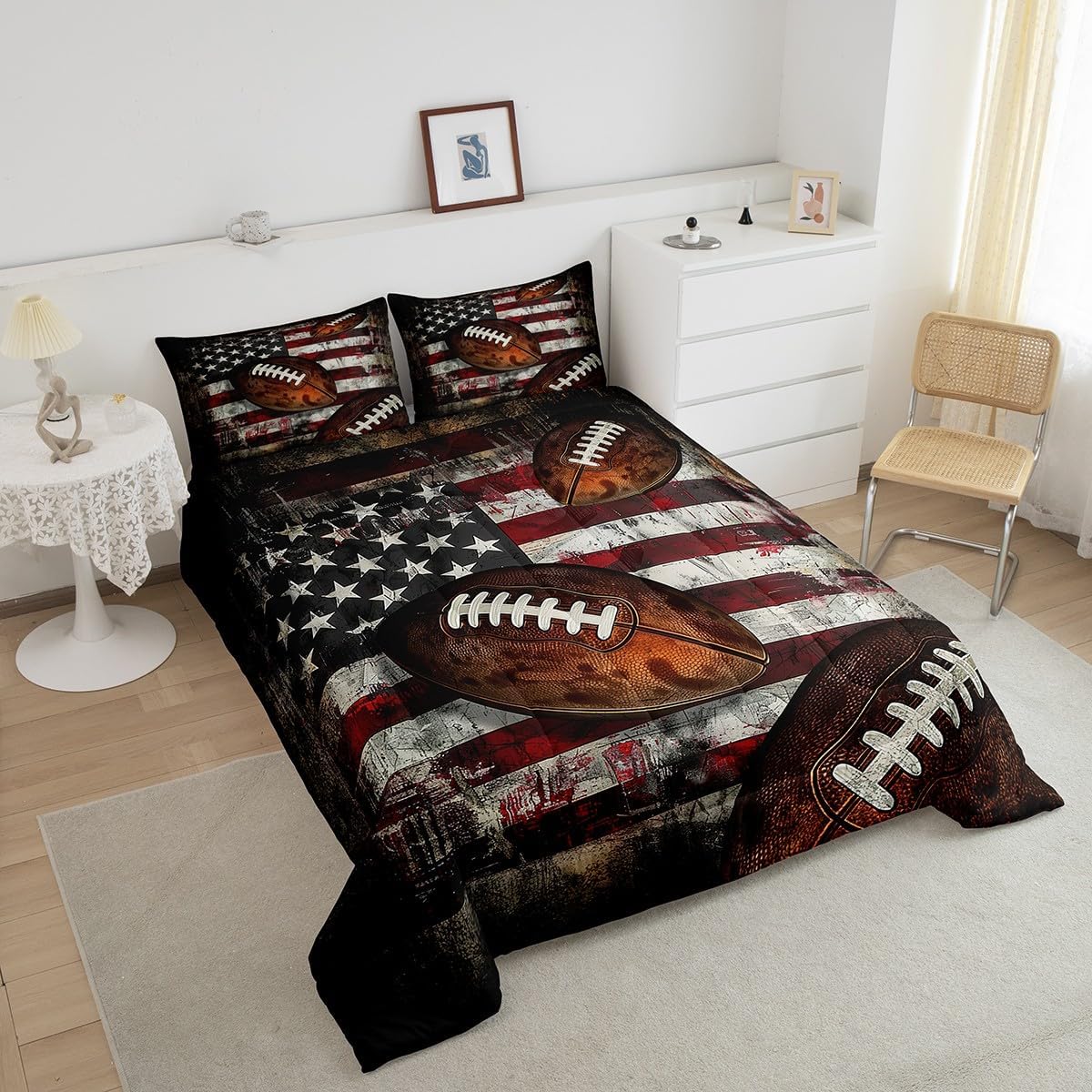 Feelyou American Football Comforter Set Kids Sports Theme