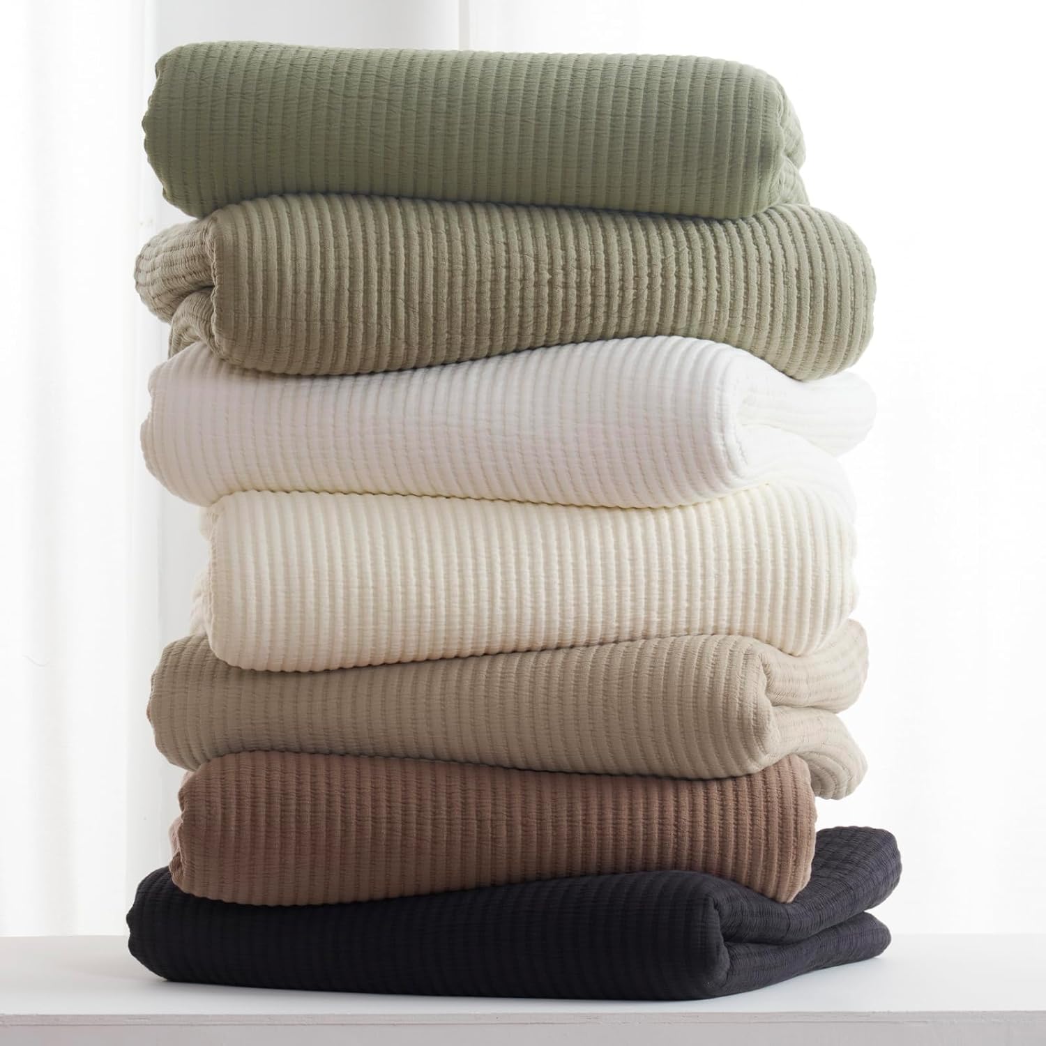 EVERGRACEHOME Cotton Coverlet Set Full Queen 3 Piece Mocha Brown