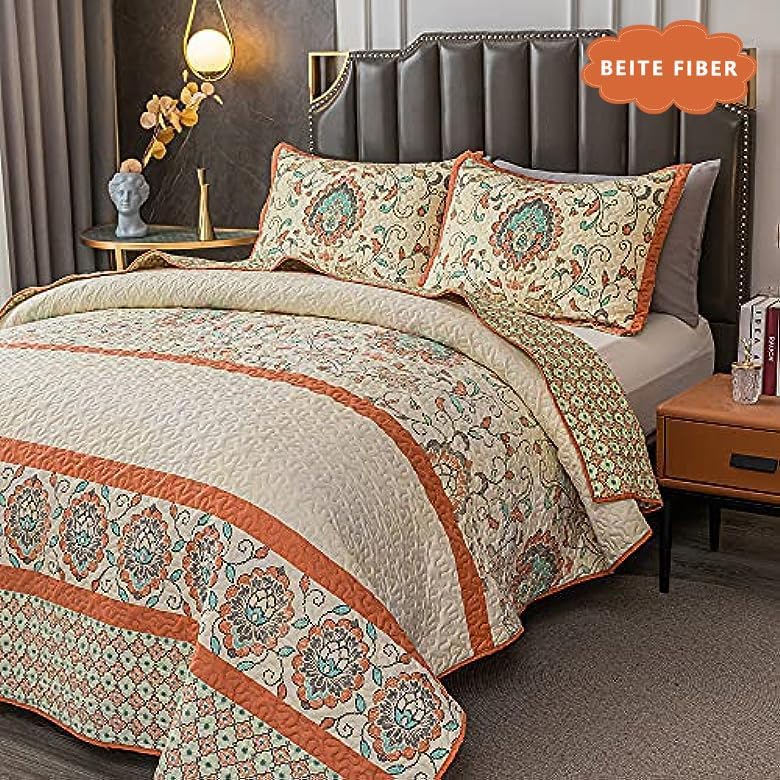 BEITE FIBER Bohemian King Quilt Set 3 Pieces Red