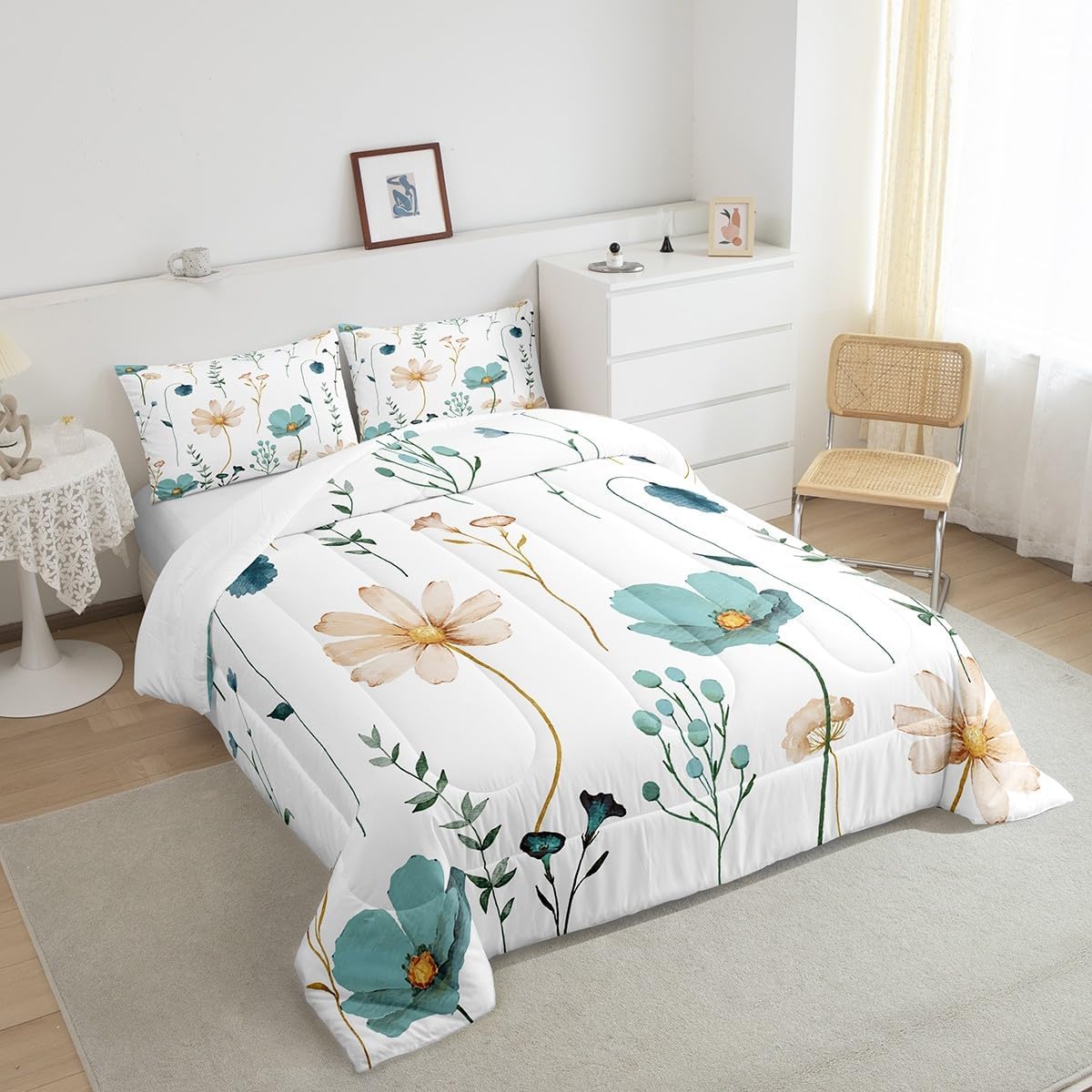 Erosebridal Watercolor Floral Comforter Set