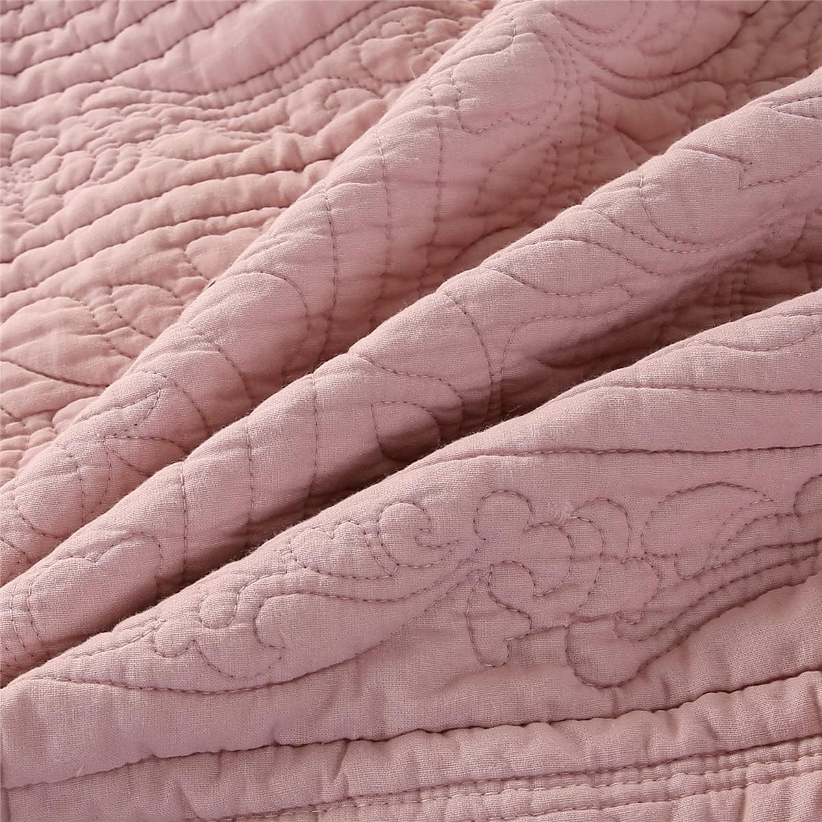 WINLIFE Cotton Quilted Pillow Sham Dusty Pink