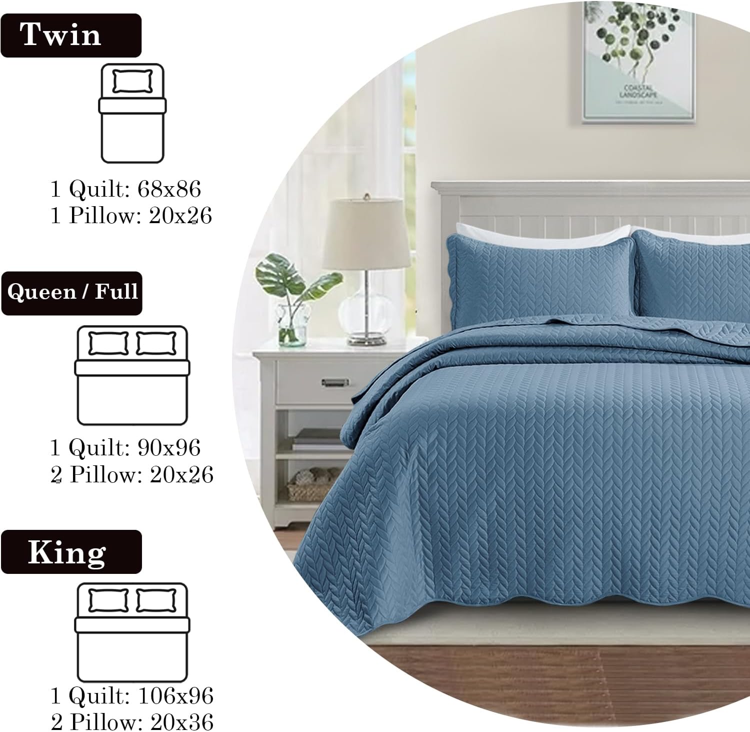 IR Imperial Rooms Light Blue Queen Quilt Set