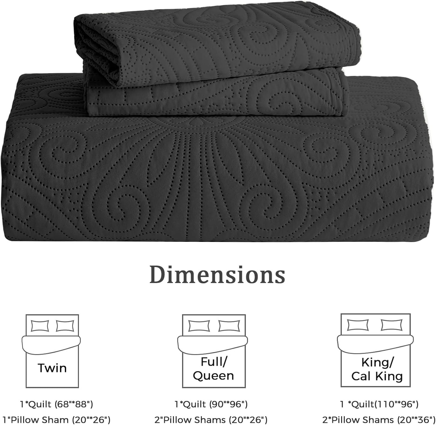 WURUIBO Full Queen Quilt Set Black