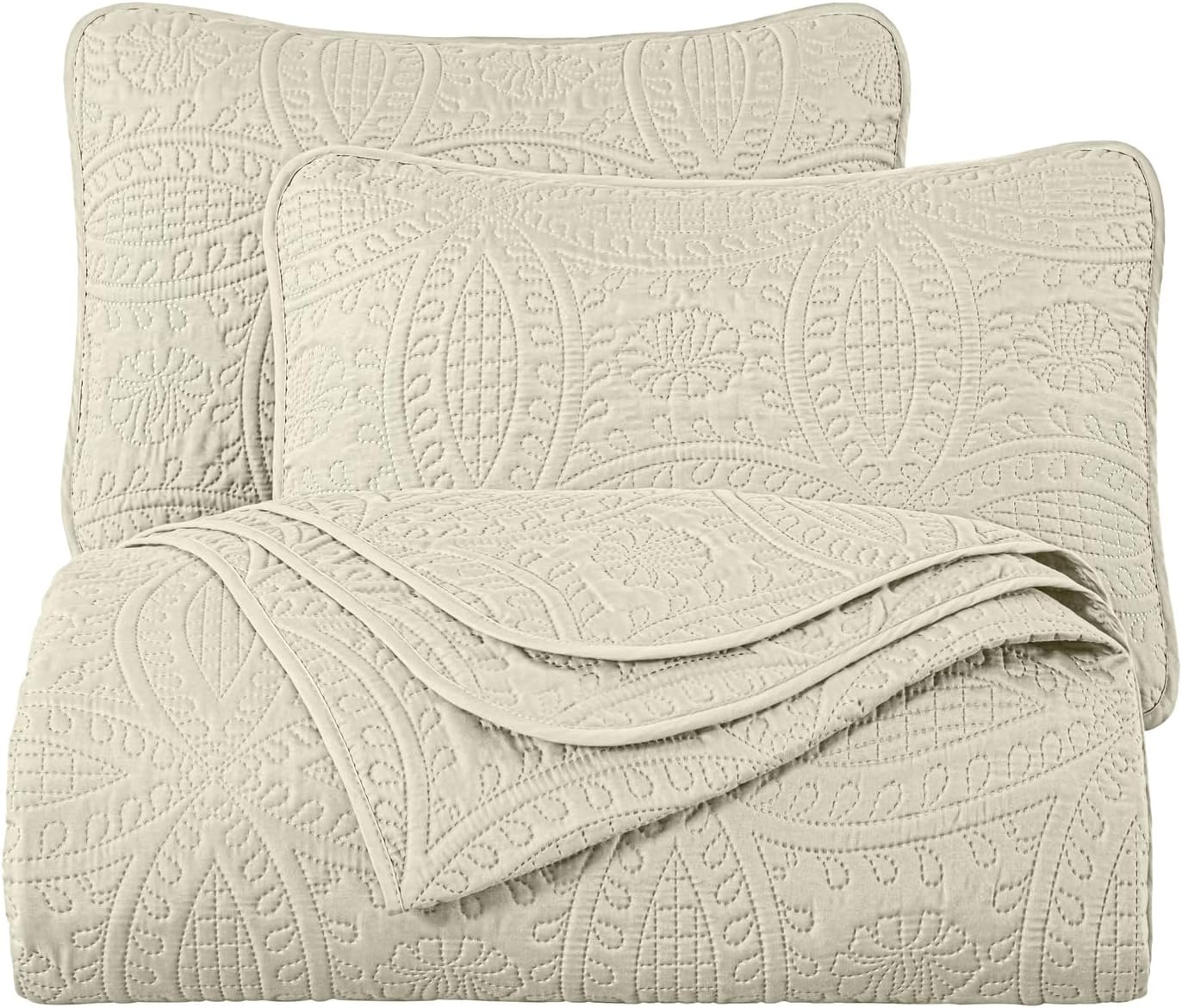 Chezmoi Austin 3-Piece Oversized Bedspread Set Queen Ivory