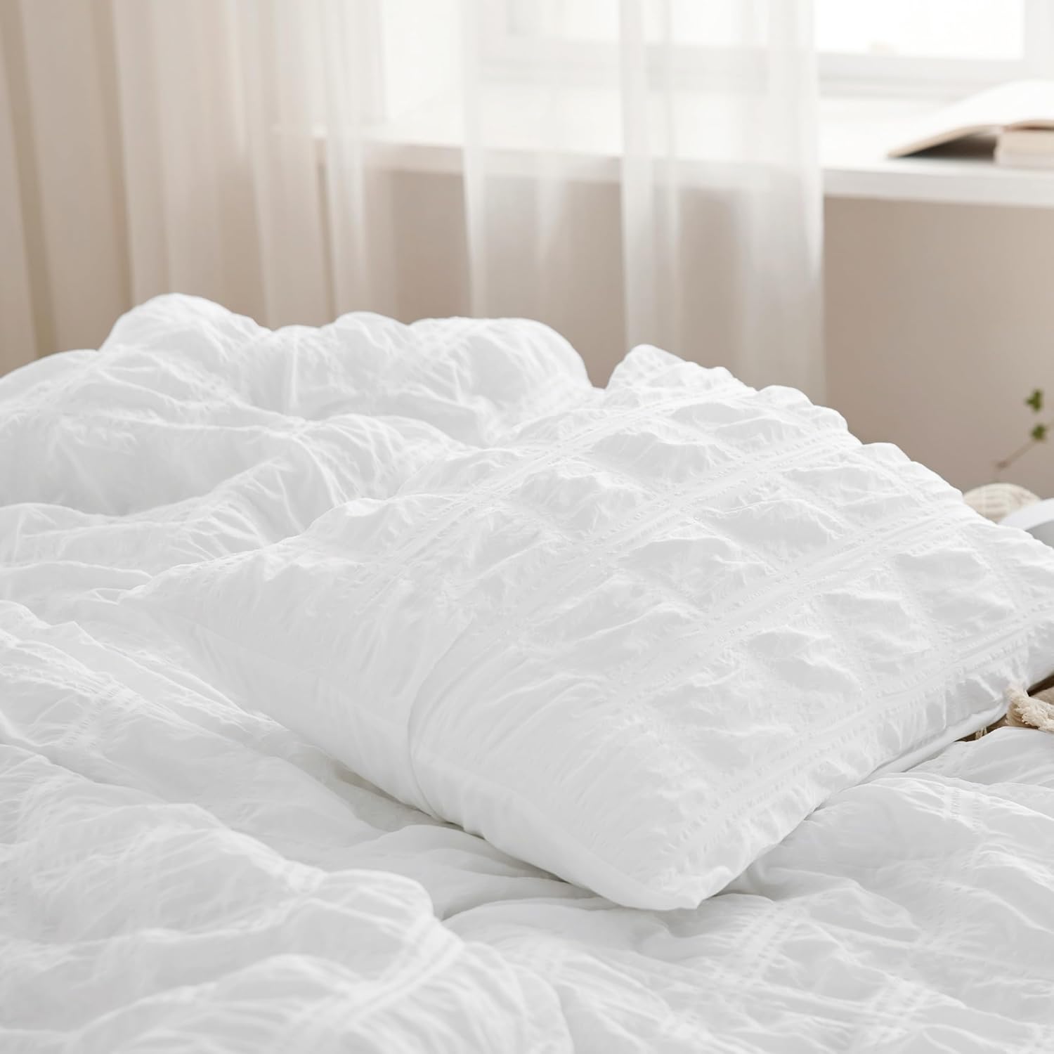Bedsure Full Bed In A Bag - 7 Piece Plaid Seersucker Set
