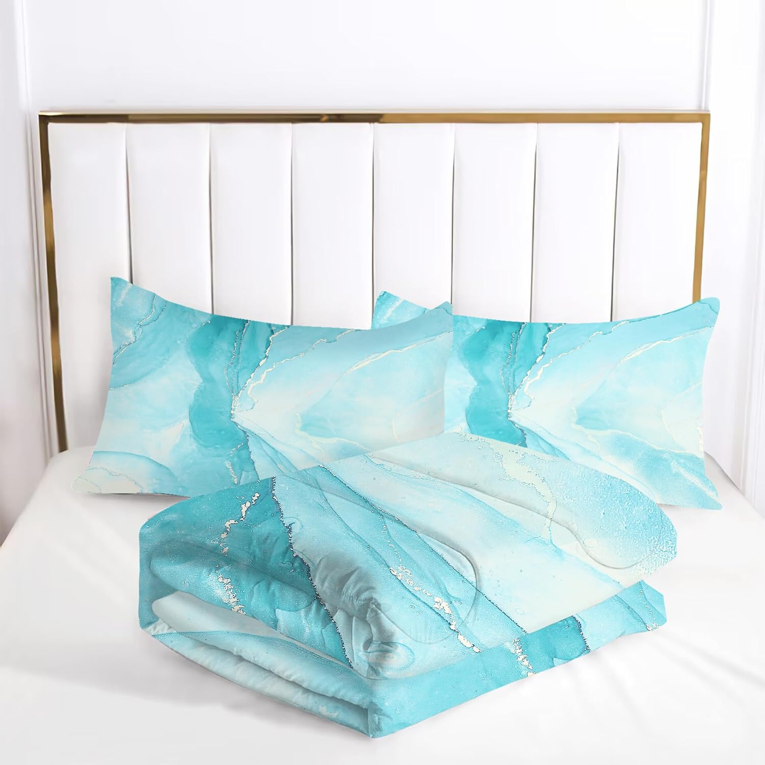 EDGZKO Blue Marble Comforter Set for Kids and Teens