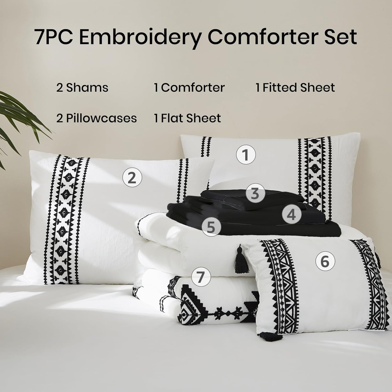 MAIREVE Embroidery King Size Comforter Set 7 Pieces