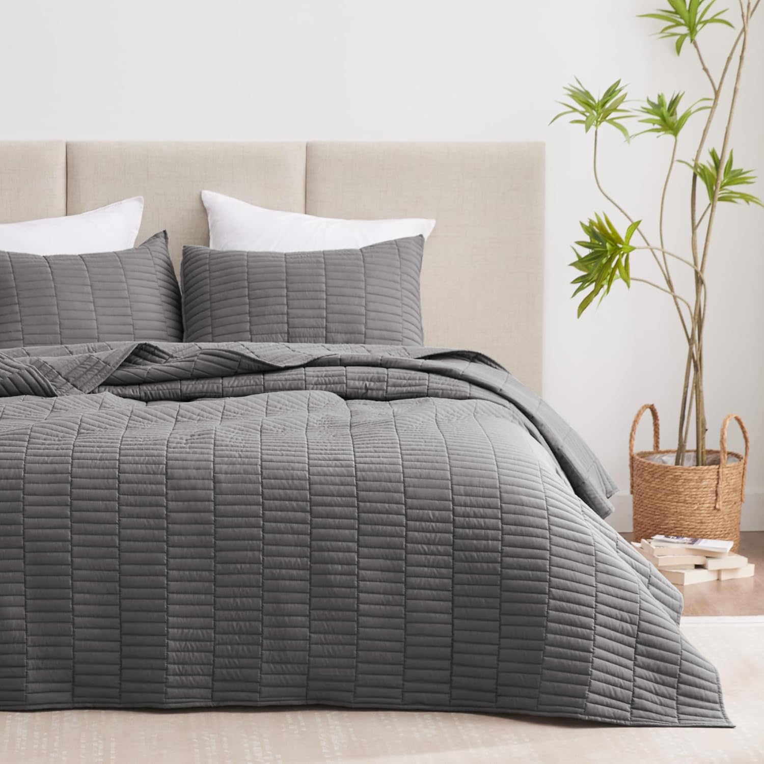 EXQ Home Grey Quilt Set 3 Piece Full Queen 1