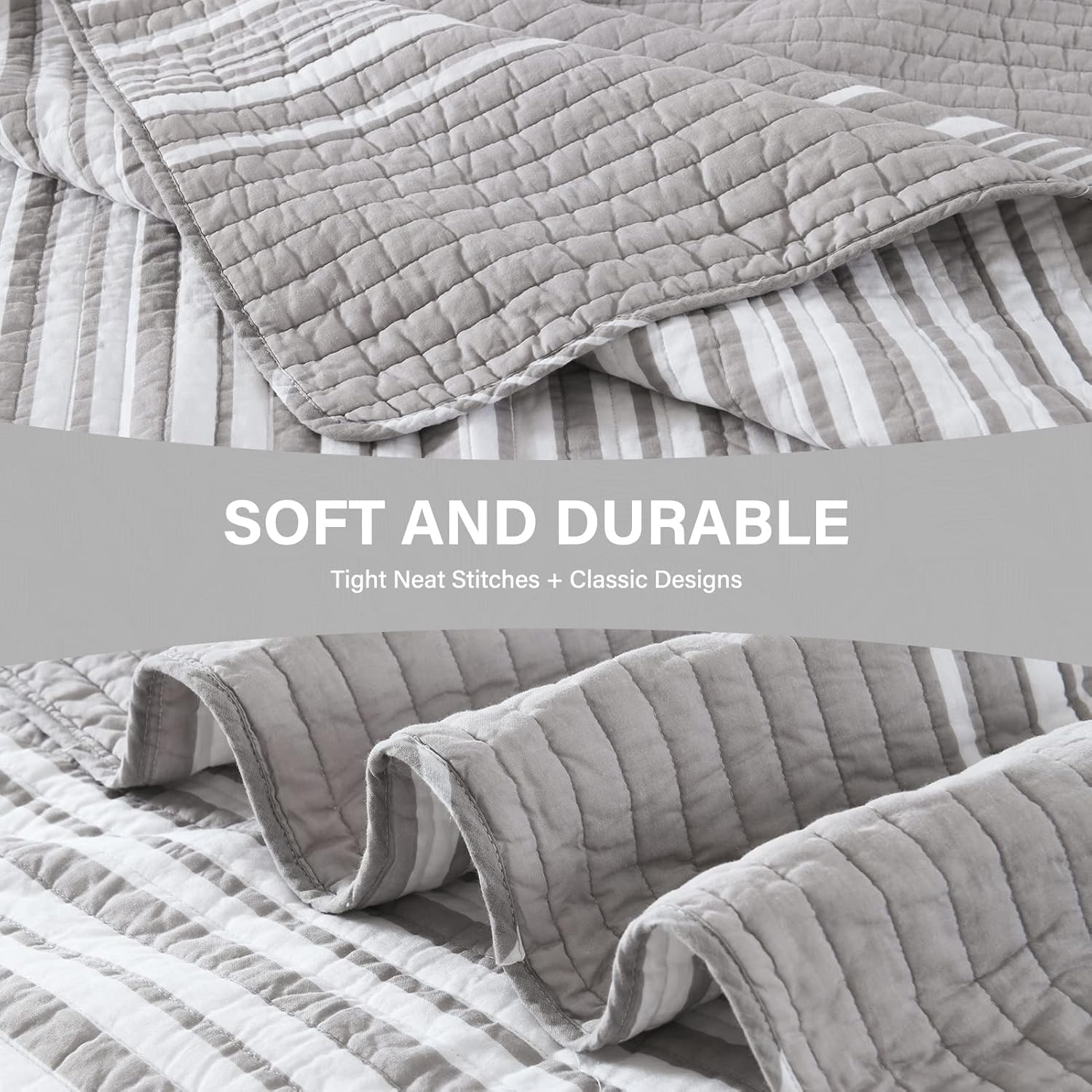 SahSahCasa Queen Quilt Set 3-Piece GrayWhite