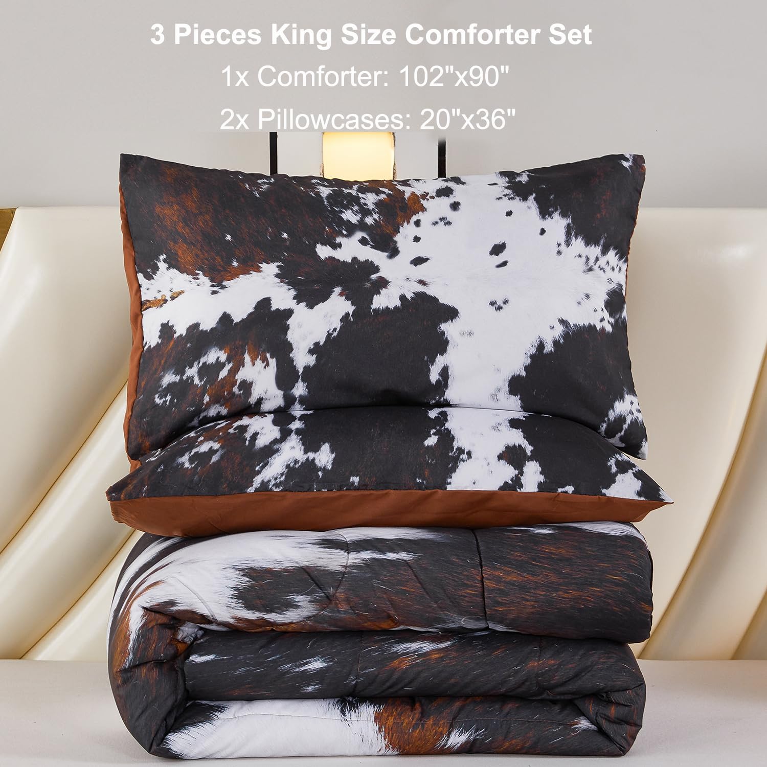 PERFEMET Cow Print King Comforter Set 3 Pieces