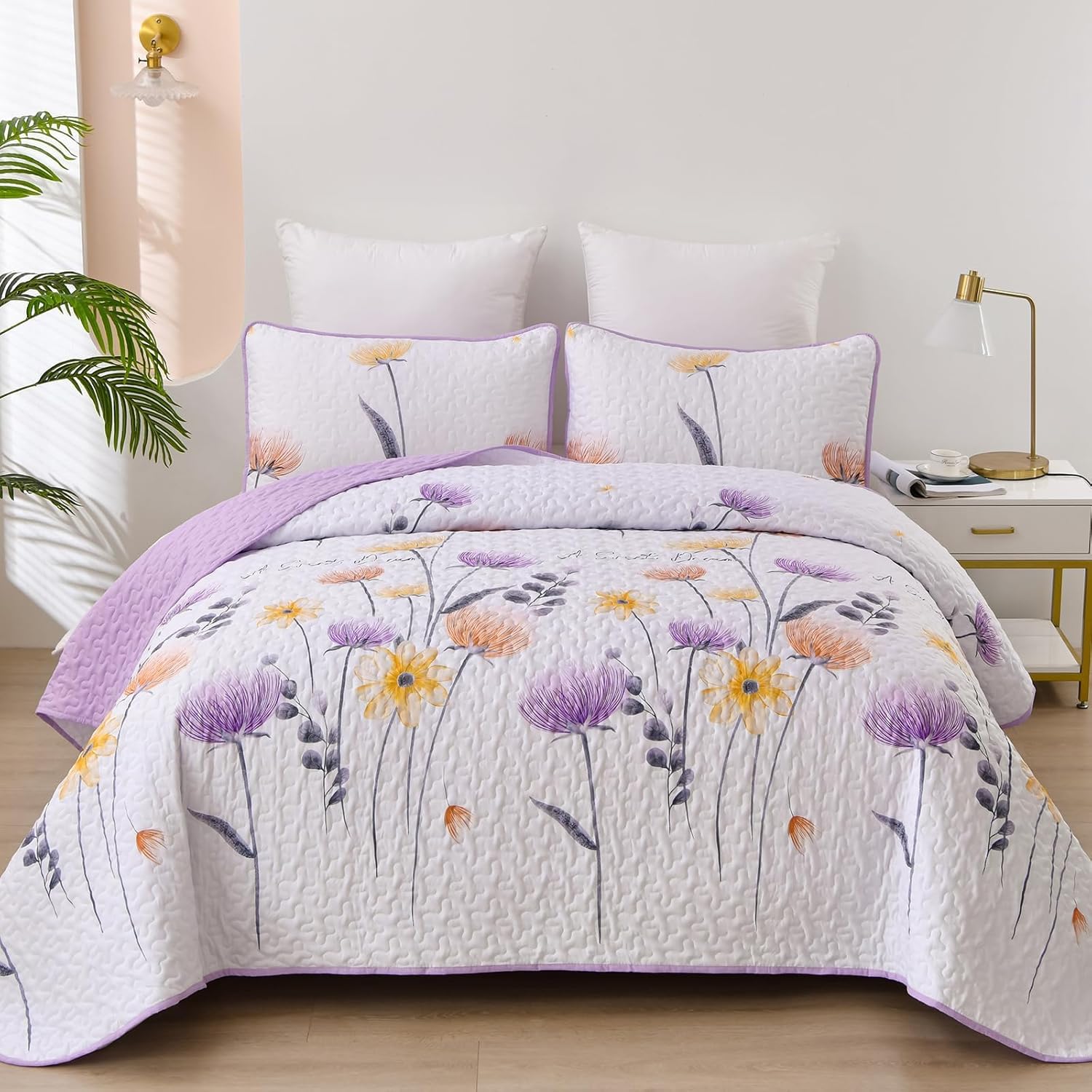 Dinjoy Floral Queen Quilt Set 3 Pieces
