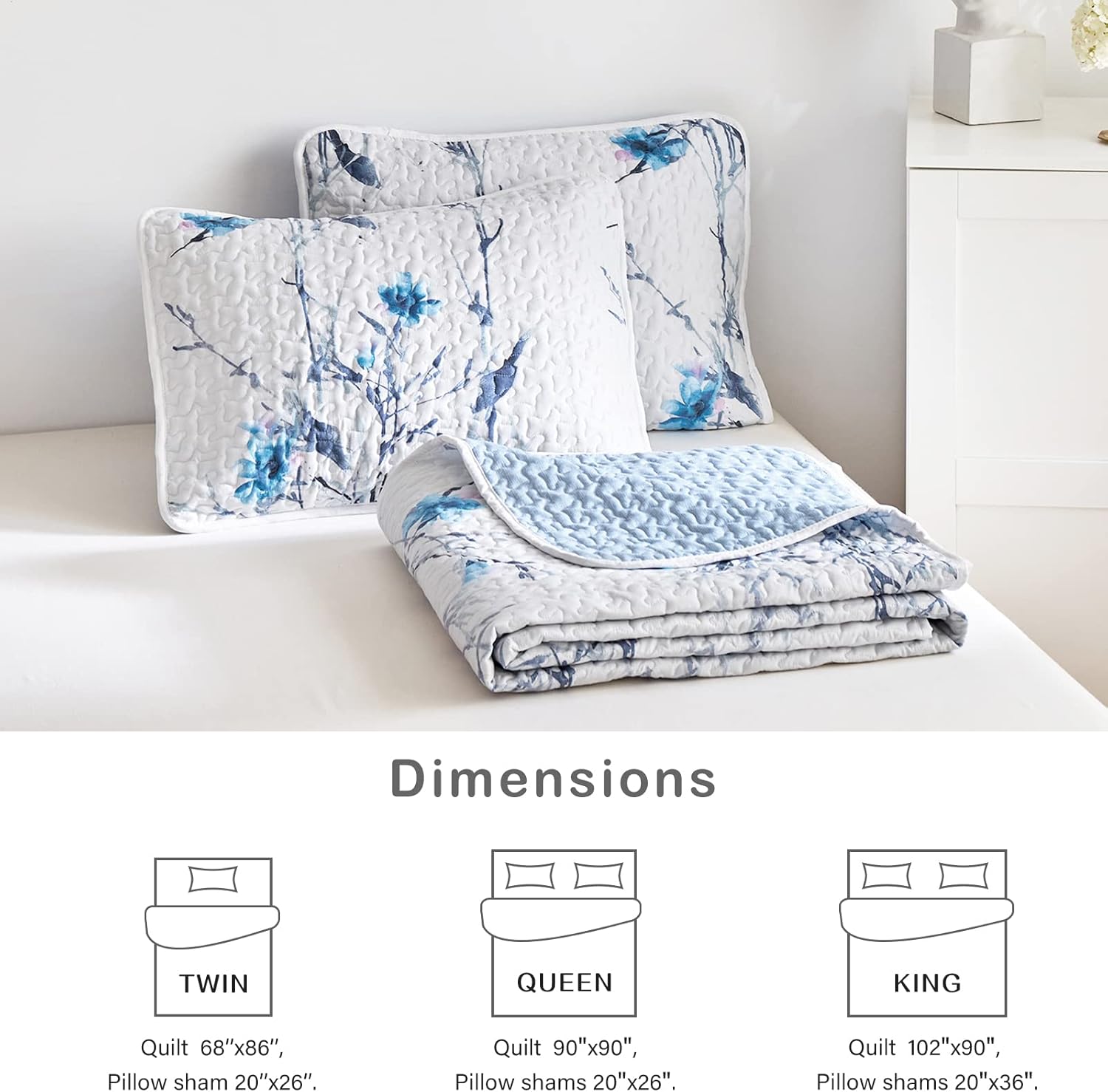 Flysheep Botanical Quilt Set 3 Pieces Queen Size