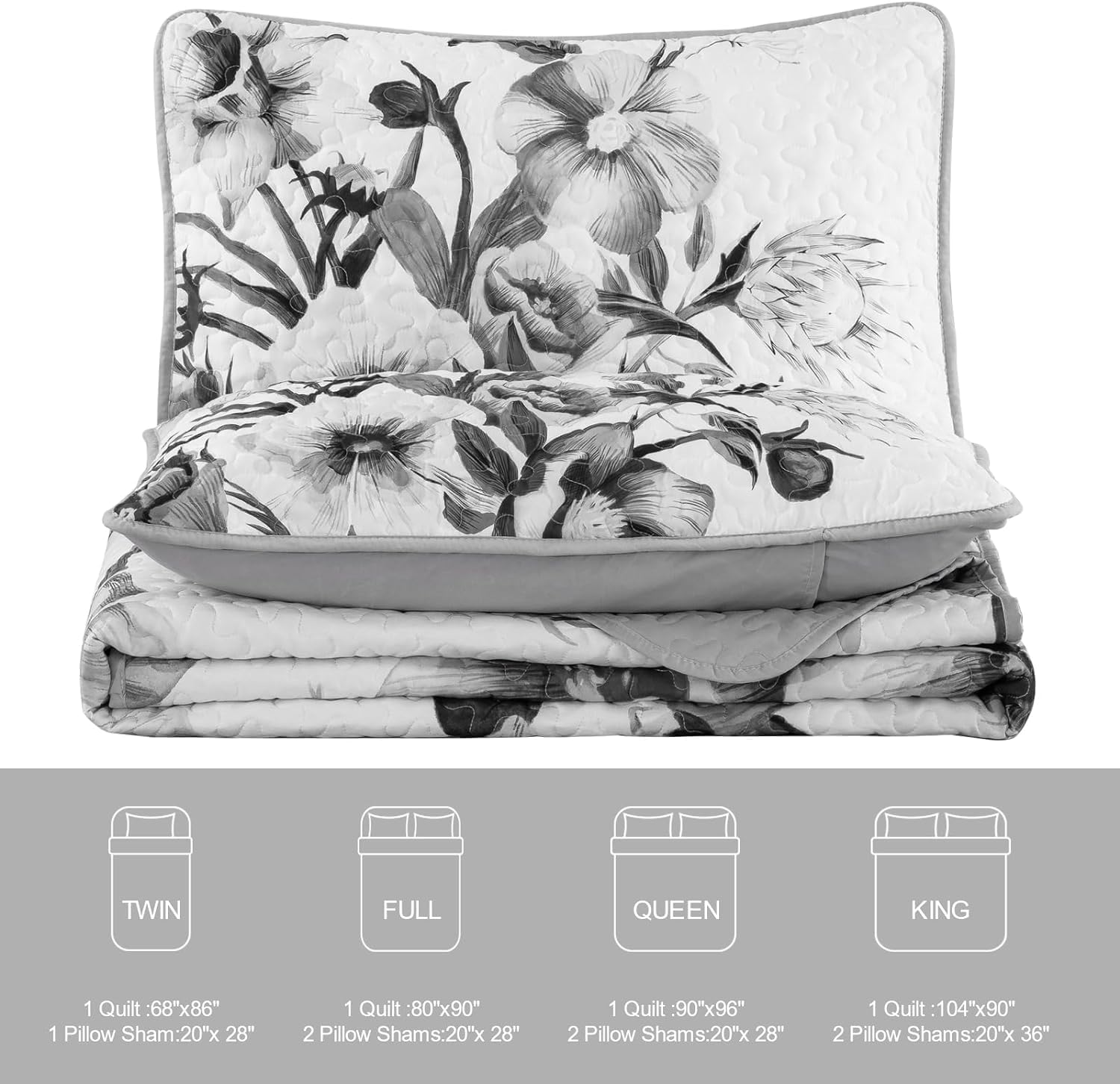 Drucon Floral Quilt Set California King 3 Pieces