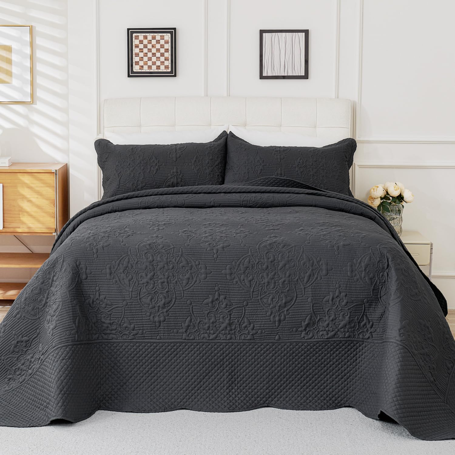 EVENHUG Quilt Set King Size Dark Grey 120x120