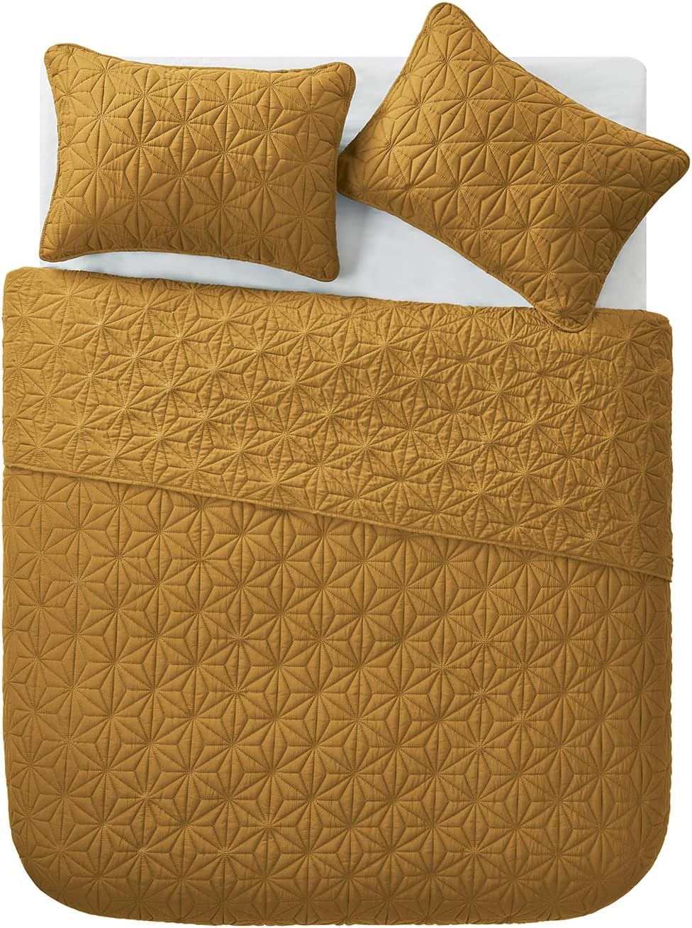 VCNY Home Kaleidoscope Pattern Quilt Set with Shams Gold