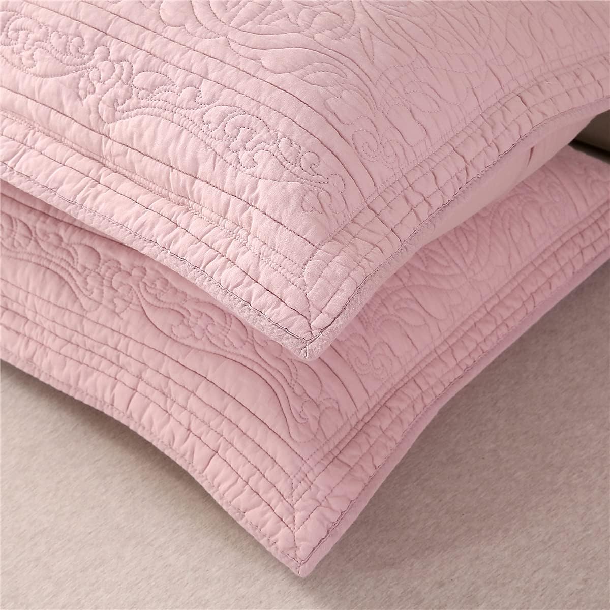 WINLIFE Cotton Quilted Pillow Sham Dusty Pink