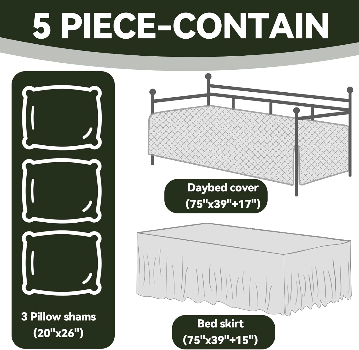 BALAPET 5 Piece Daybed Set Olive Green Twin Size