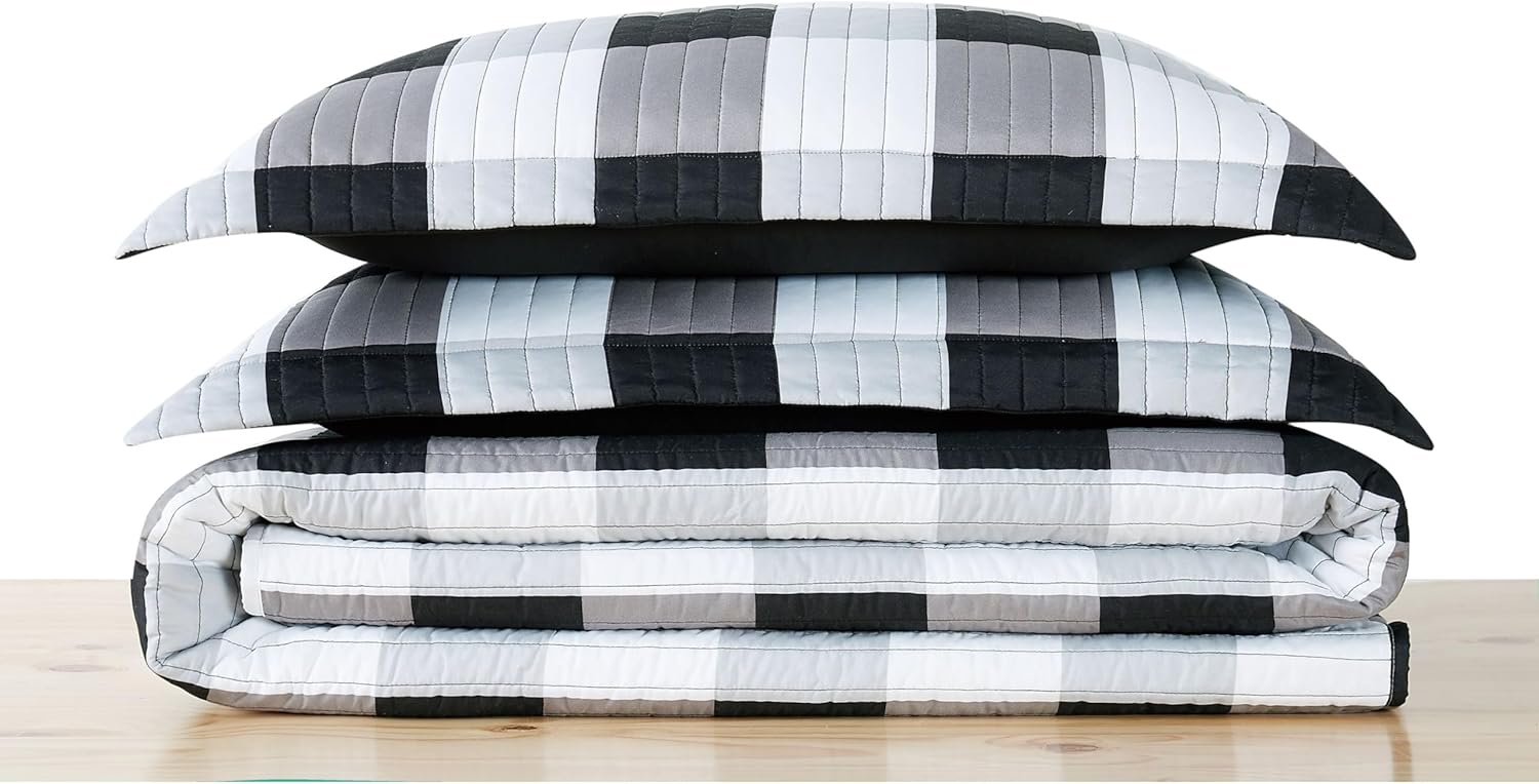 TRULY SOFT 3-Piece Black Buffalo Plaid Quilt Set