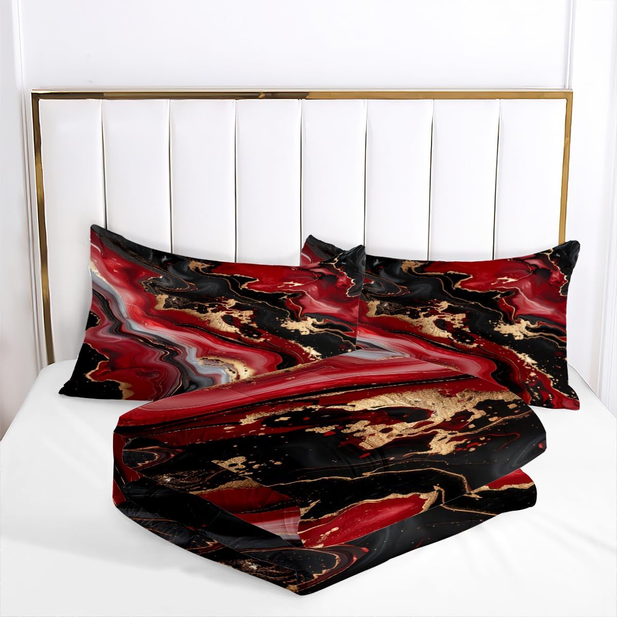 Red Black Marble Comforter Set King Size
