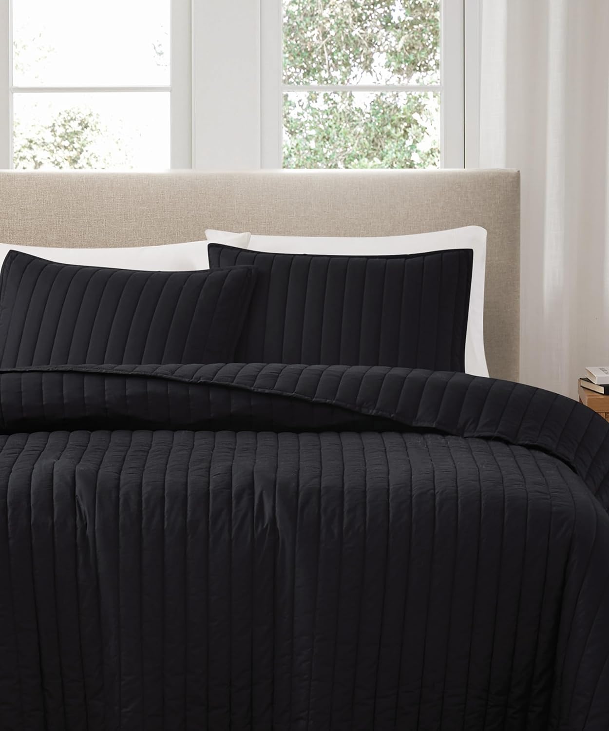 Brooklyn Loom Cotton Percale Black King 3 Piece Quilt Set