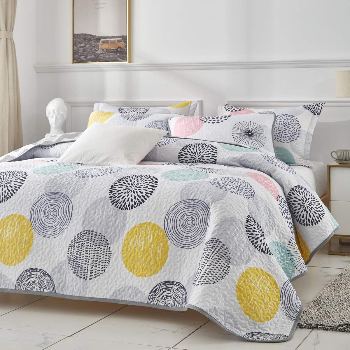 UOZZI BEDDING 3 Piece Reversible Quilt Set Queen Size 1