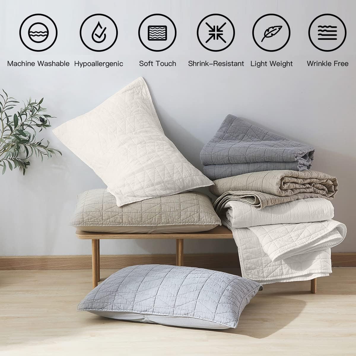 HORIMOTE HOME Queen Quilt Set with Stone-Washed Microfiber