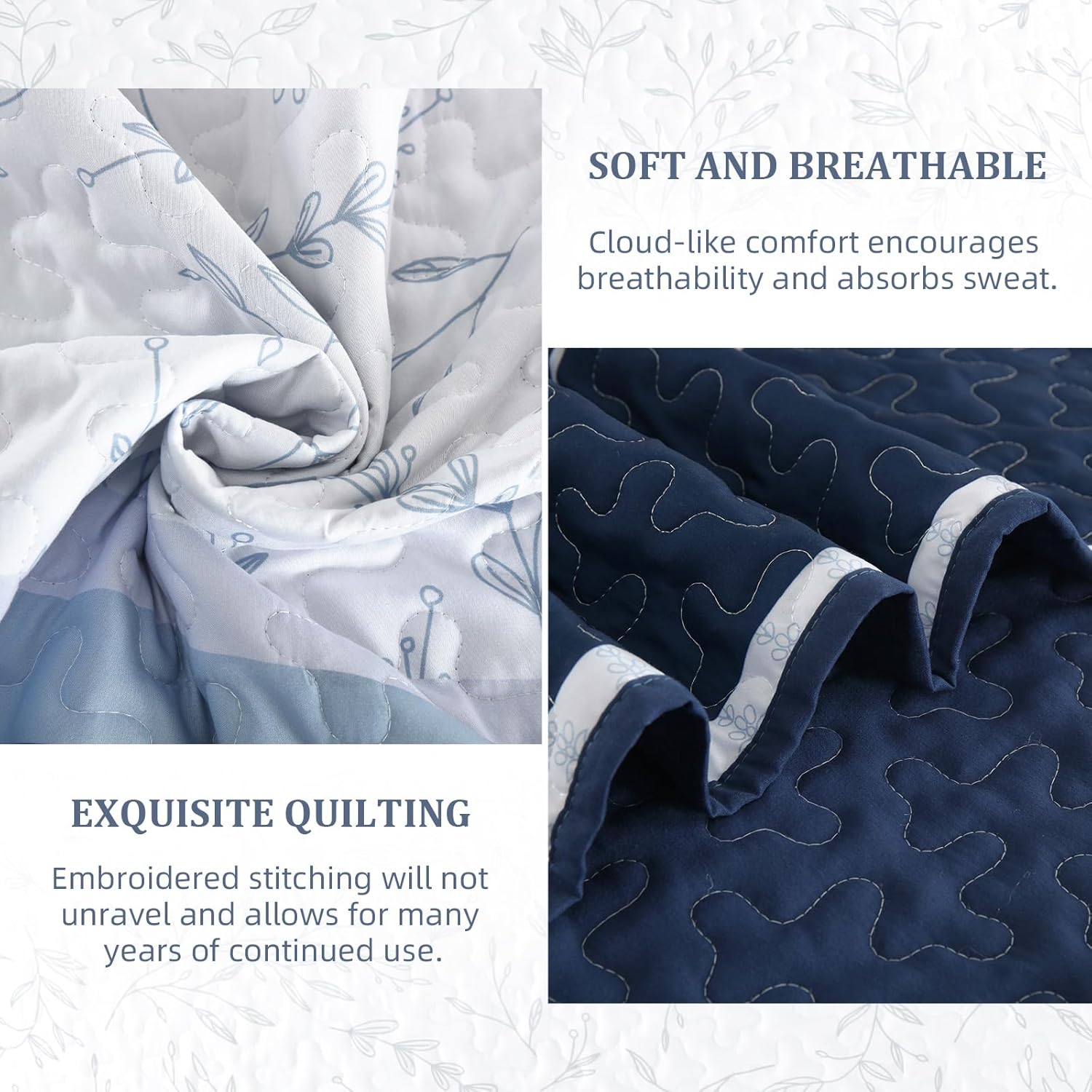 DJY Striped Quilt Set Queen Size Navy Blue