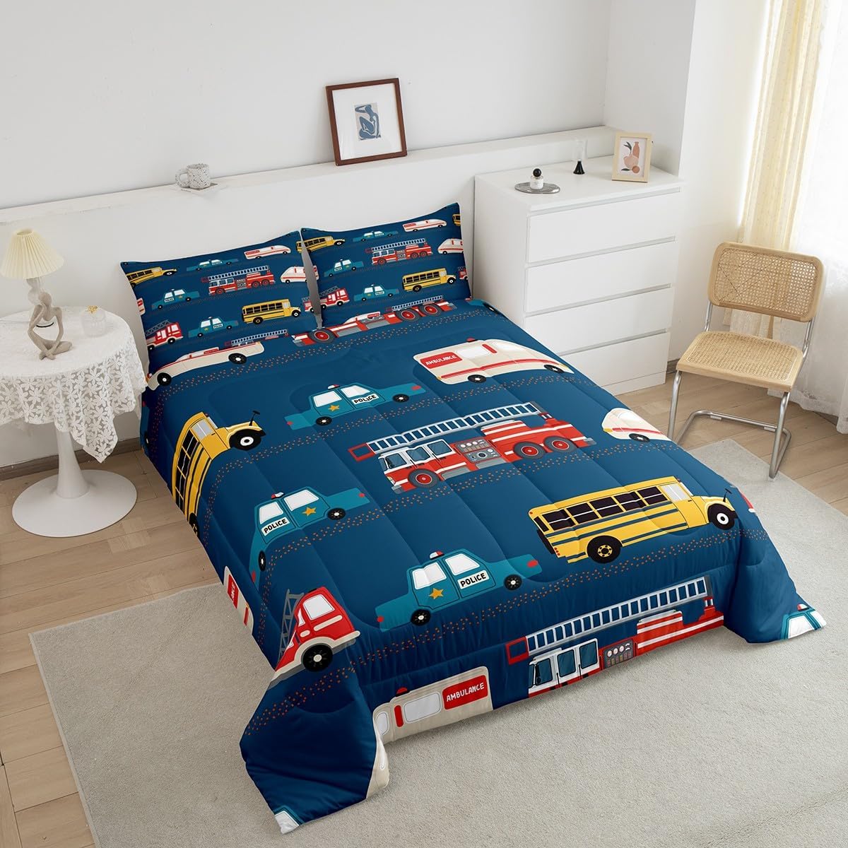 Feelyou Fire Truck Comforter Set for Kids