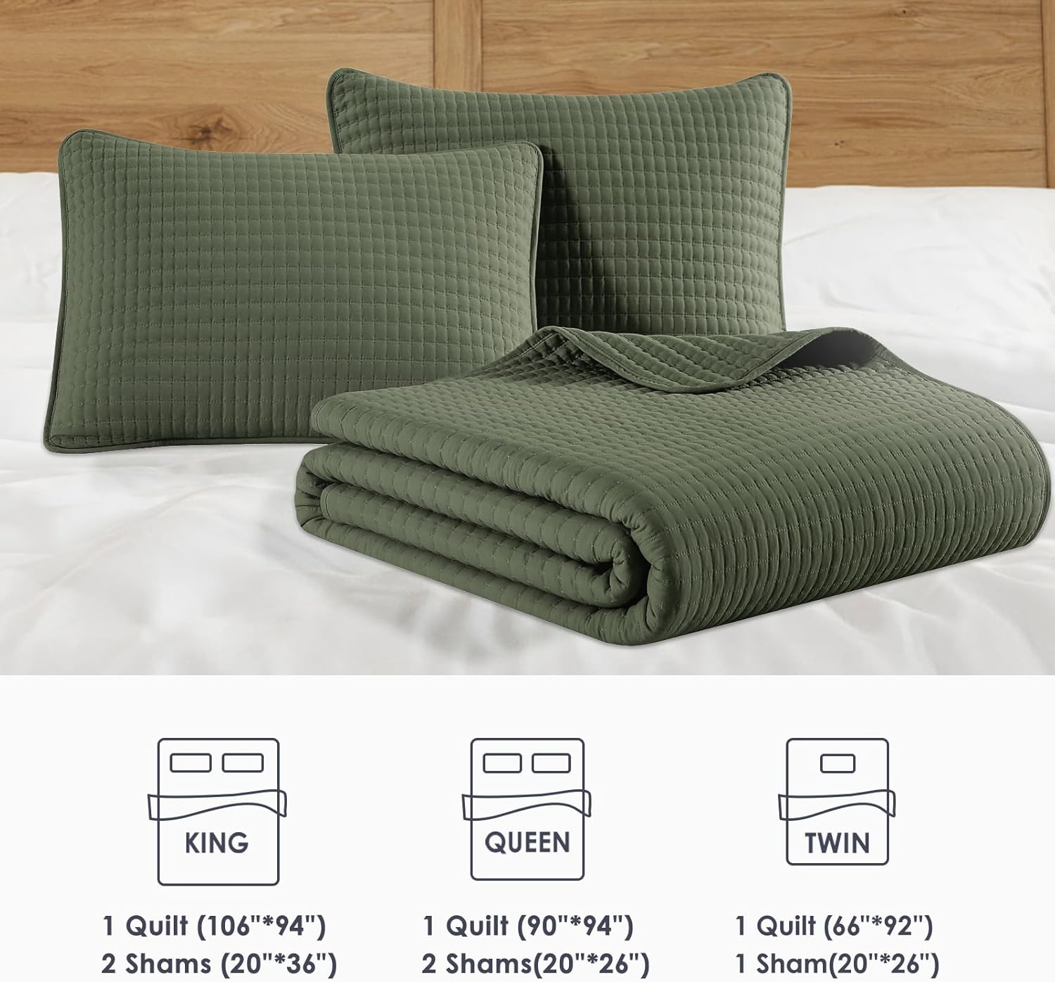 WRENSONGE King Quilt Set - 3 Piece Olive Green Bedding