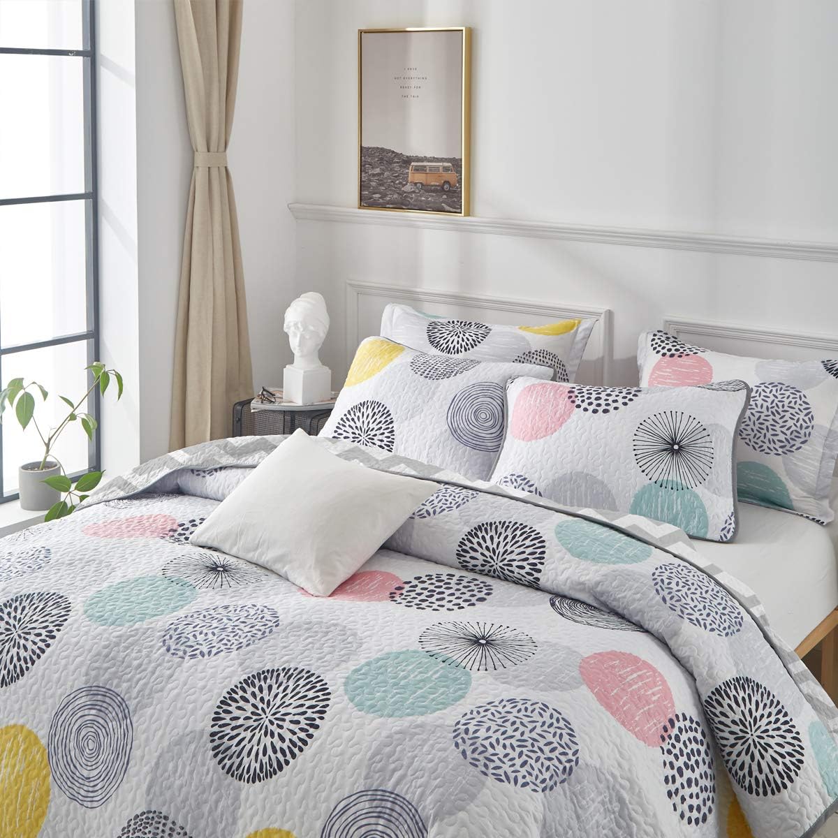 UOZZI BEDDING 3 Piece Reversible Quilt Set Queen Size 1