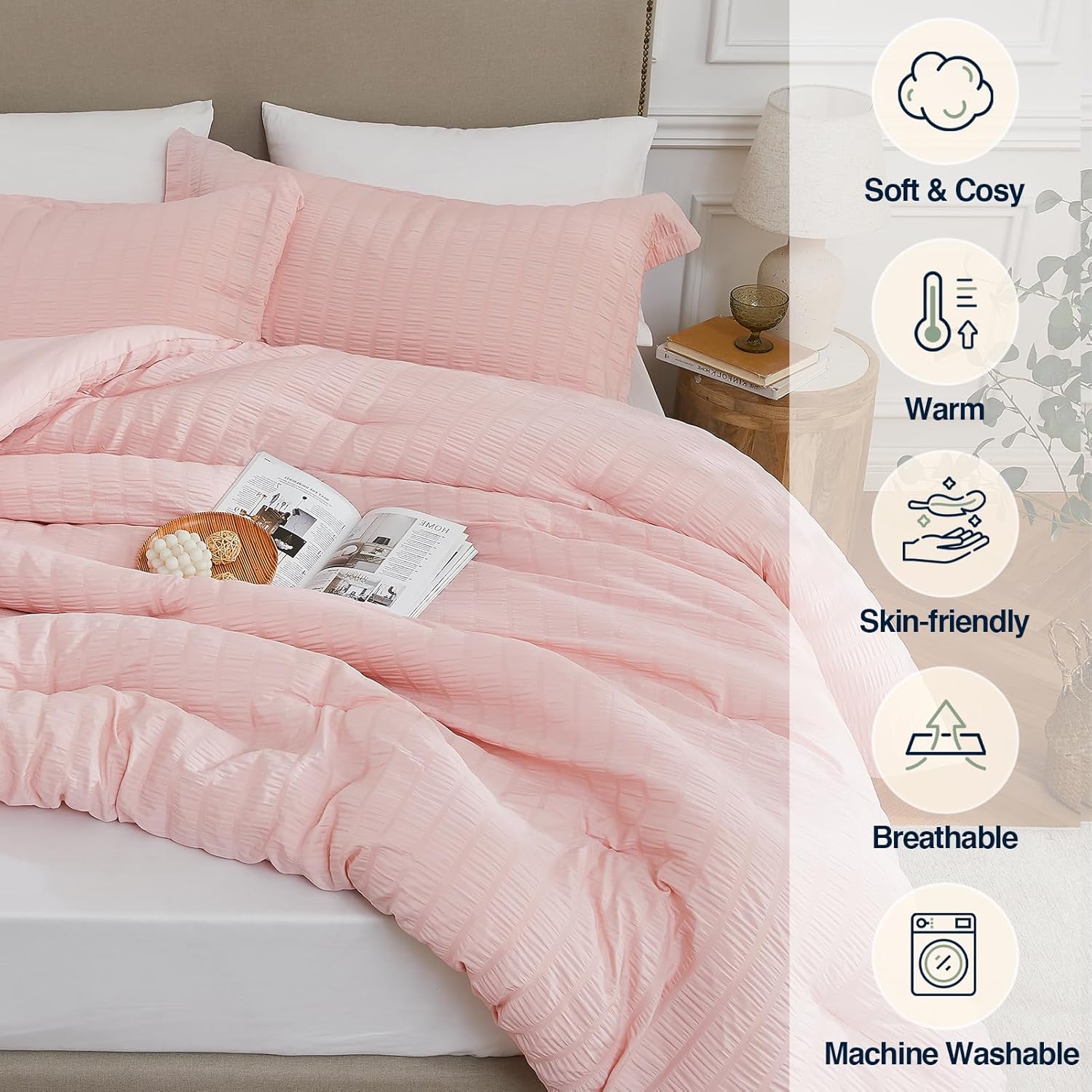 Quataly Pink Seersucker Comforter Set 3 Pieces