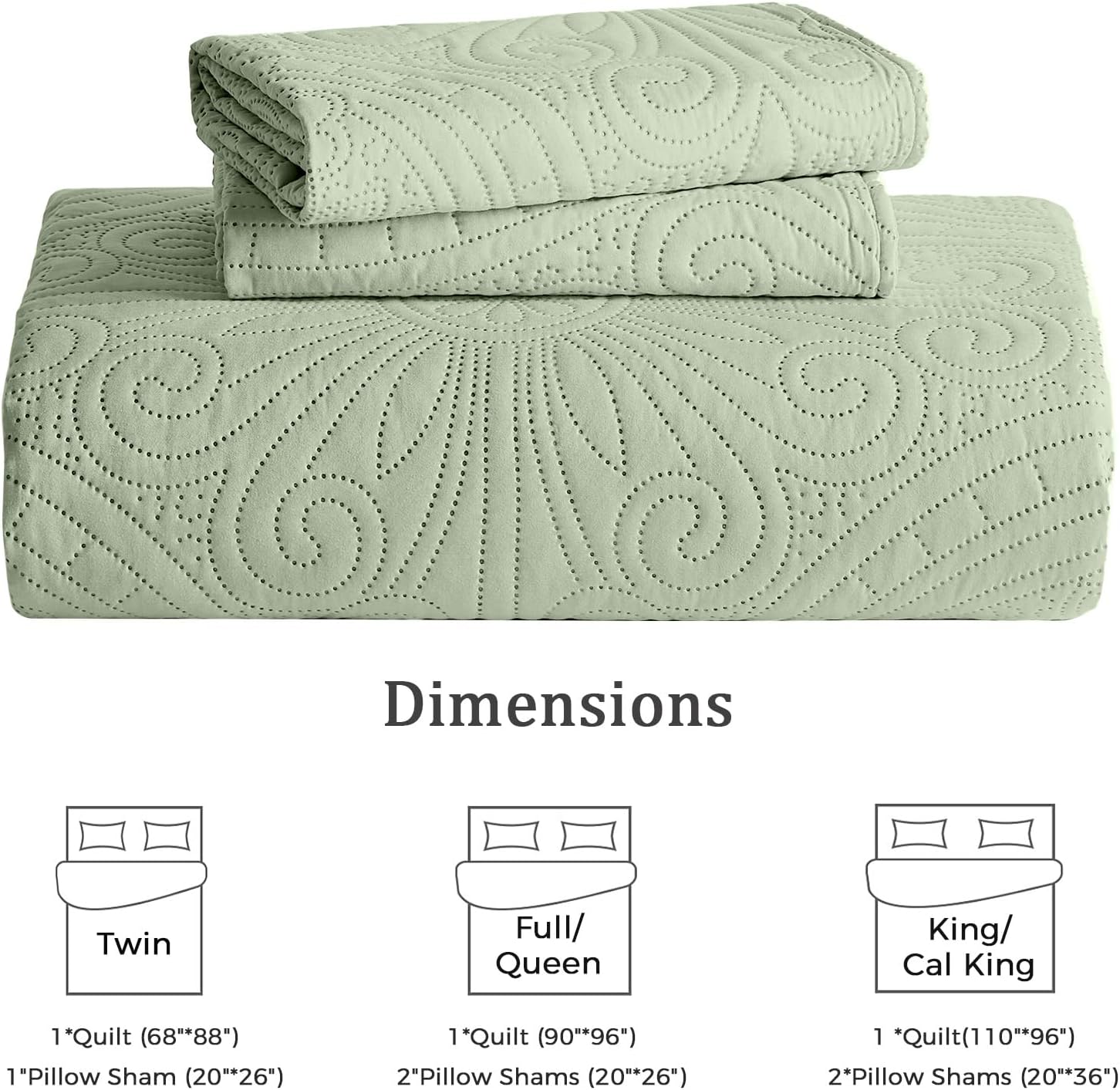 WURUIBO Twin Quilt Set Sage Green