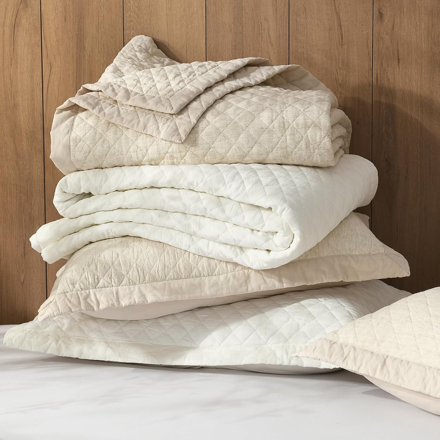 Grassix Queen Linen Front Cotton Back Quilt Set 3 Piece