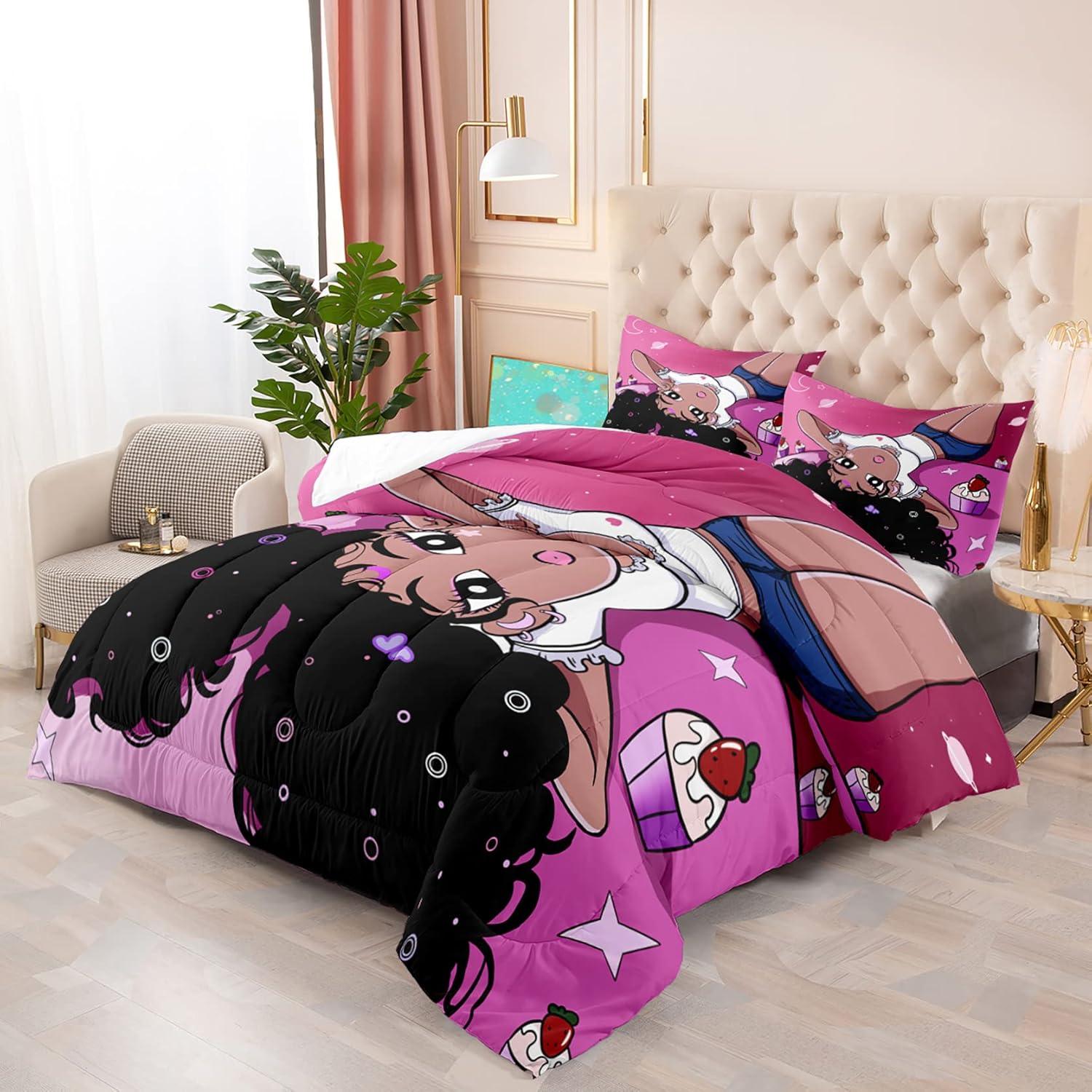 Black Girl Comforter Set with 2 Pillowcases